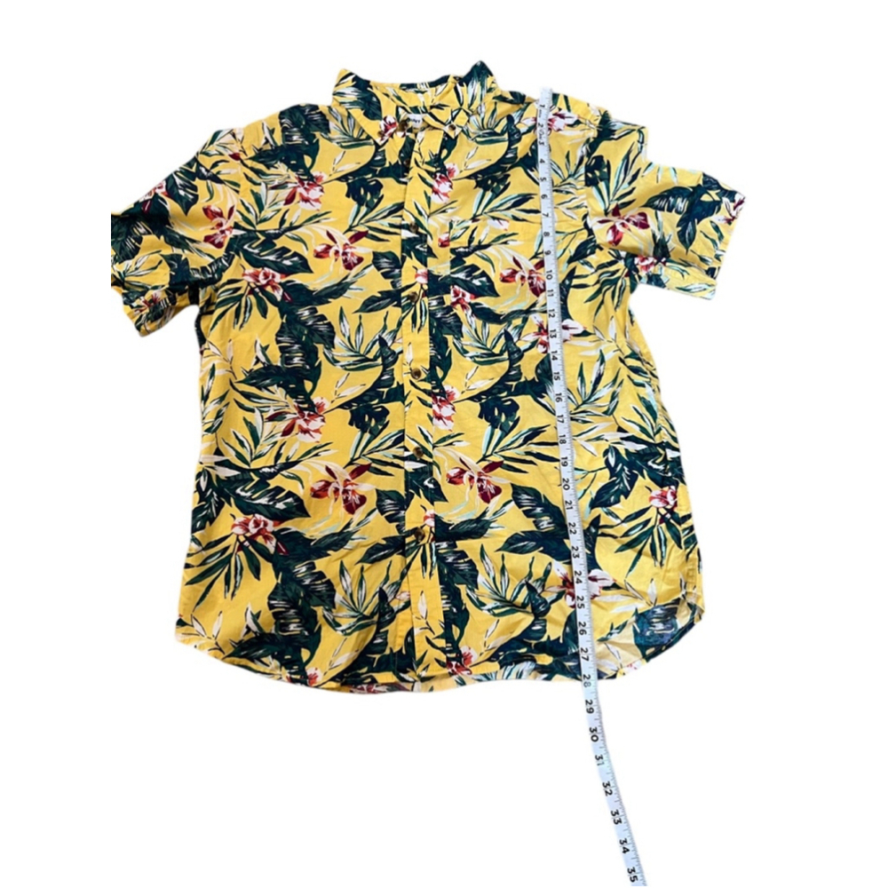 Old Navy Tropical Hawaiian Floral Button Up Shirt Yellow Large Slim Fit - Picture 7 of 10